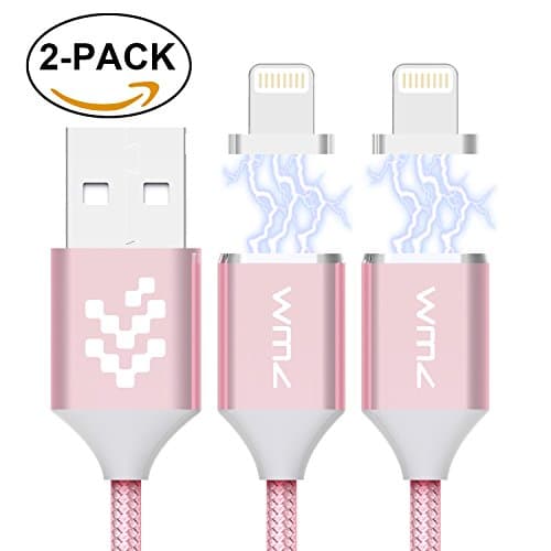 Lightning Charger Cable, WMZ [2 Pack] 3.3ft Magnetic Lightning to USB Cable Nylon Braided Charging and Data Sync Cord for iPhone 7, 7 Plus, 6, 6s, 6 Plus, 5, 5c, iPad Air and iPod nano (Rose Gold)