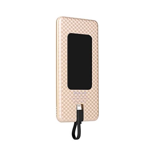[Built-In Lightning Cable] DULLA Portable Charger Mini Battery Pack 5000mAh External Power Bank Like Magnetic Adsorption for iPhone, iPad (Gold)