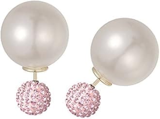 KIVN Fashion Jewelry Crystal Ball Stud Double Sided Pearl Earrings for Women (Light Pink)