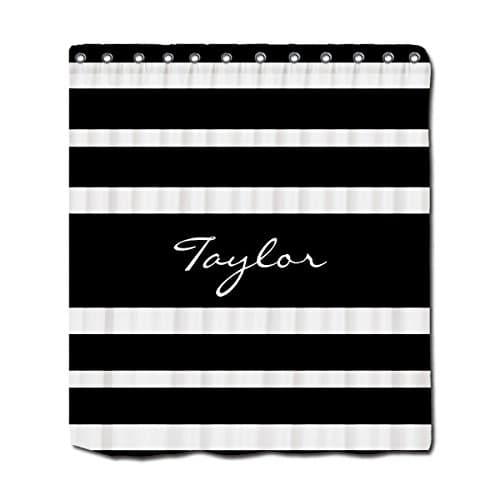 YYT Custom Shower Curtains Black White Striped Monogram Name Custom Elegant Shower Curtain 66"X72"