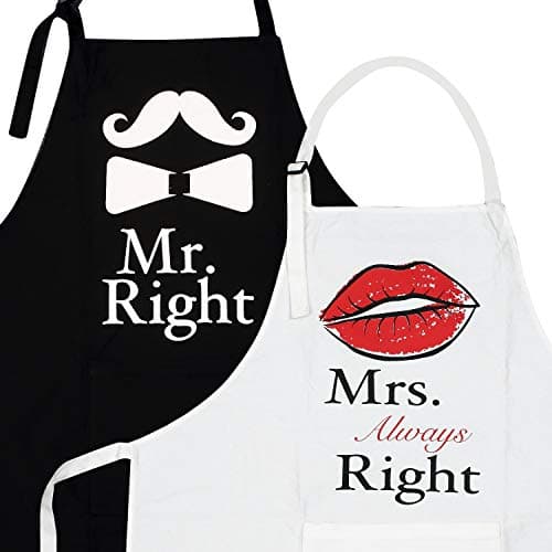 2-Piece Kitchen Apron Set Mr. Right and Mrs. Always Right - Matching Engagement Wedding Anniversary Bridal Shower Gift for Bride