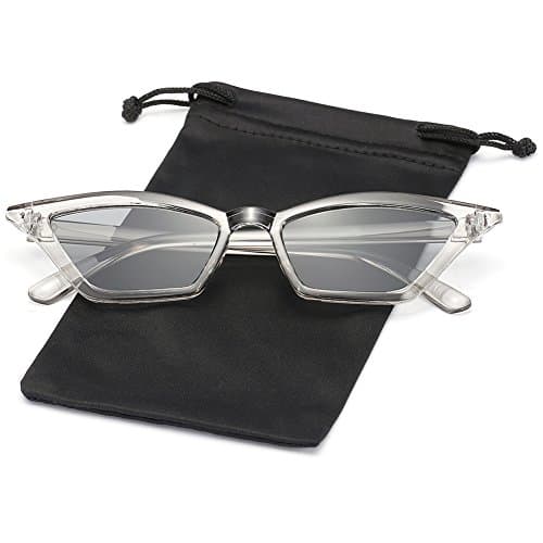 Cateye Sunglasses Small for Women Retro Sharp Frame 90s Chic Tinted Lens Shades by LOOKEYE, Clear Gray Frame and Gray Lens
