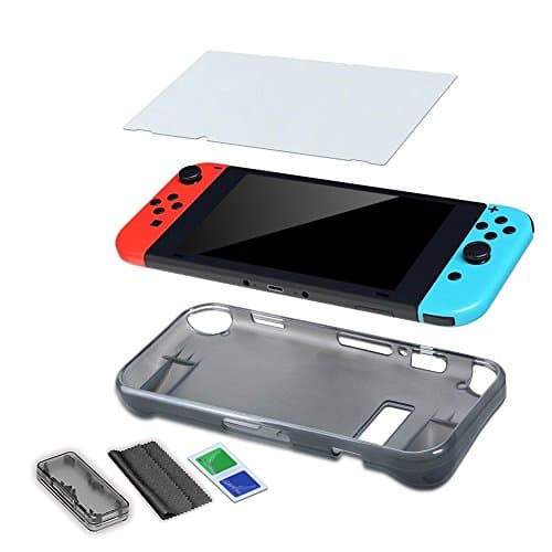 Protective Cover for Nintendo Switch Case, GamePal Soft TPU Clear Grip Cover with Shock-Absorption and Anti-Scratch Design, with Tempered Glass Screen Protector for Switch Console &amp; Accessories