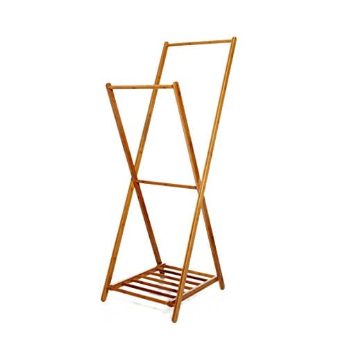 UNKU Foldable Natural Bamboo Clothes Rack Hanging Garment Rack Multifuctional Entryway Clothes&amp;Shoe Rack