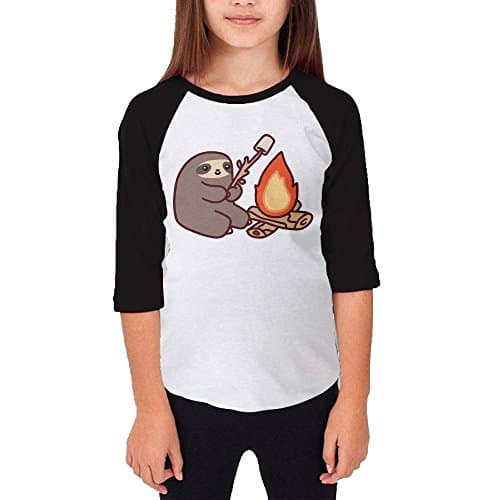 Shenmm Campfire Sloth Youth Middle Raglan Round Collar Tee
