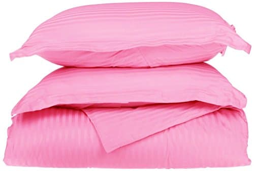 ACS Bedding 350 -Thread-Count Egyptian Cotton Luxurious & Super Soft Button Closure Designer 3-Piece Luxury Duvet Cover Set Full/Double Striped Baby Pink