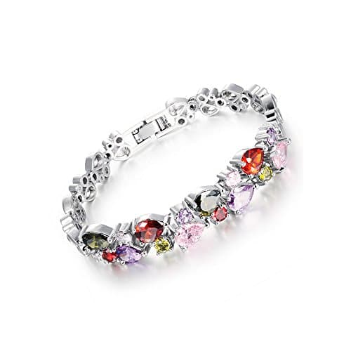 Copper Plantin White Drop&amp;Round shape AAA Cubic Zirconia Colorful Stone Tennis Bracelet