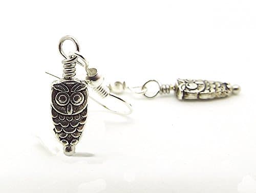 Tiny Silver Toned Owl Drop Earrings