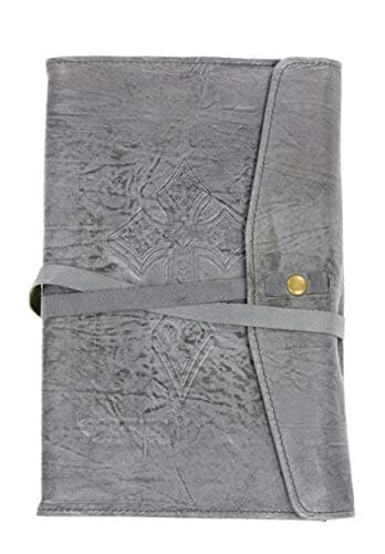 TooG 1495 Real Leather Journal Writing Diary, Rustic Soft Lamb Leather with Celtic Cross Embossing, Unlined Ivory 5x8 Note Book for Sketching and Writers, with Pen and Card Holder (Silver Vintage)