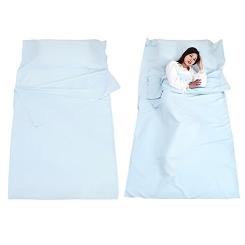 AUSTY Single Sleeping Bag Liner Camping Sleep Sheet Soft and Breathable for Travel Hotel Outdoor Picnic Business Trip(Pale Blue,45.3" x82.7")
