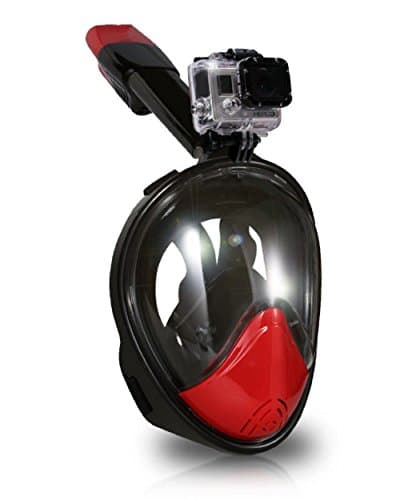 H2O Voyager 180 Latest 2017 Generation Full Rounded Face Panoramic Snorkel Mask GoPro Anti Fog Choose From 7 Unique Colors (Red, L/XL)