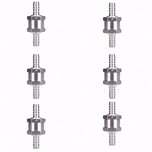 6pcs 5/16'' 8mm Silver Fuel Non Return Inline Petrol Diesel Oil Water One Way Check Valve Aluminum Marine Automotive Caravans/RV Agriculture