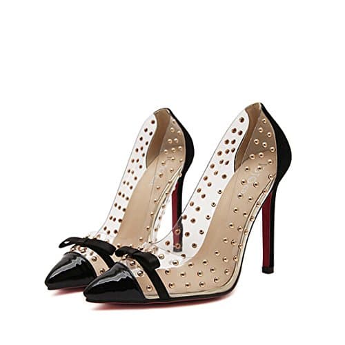 San Hojas Red Sole High Heels with Bow Pointed Toe (9, black)