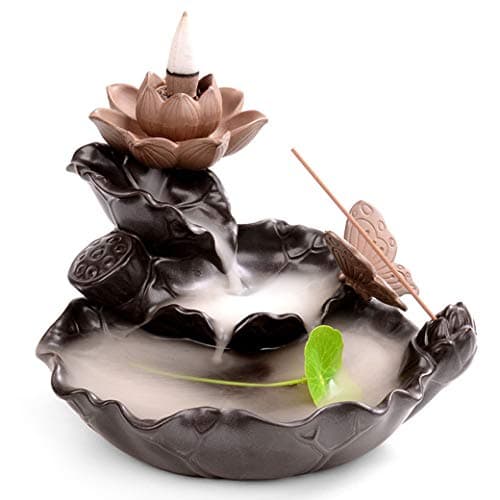 PROOY Ceramic incense burner, Backflow incense burner burner cone burner Zen lotus incense burner, creative gift home decoration (send incense cone)