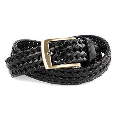 ECHAIN Men Braided Woven Genuine Leather Belt