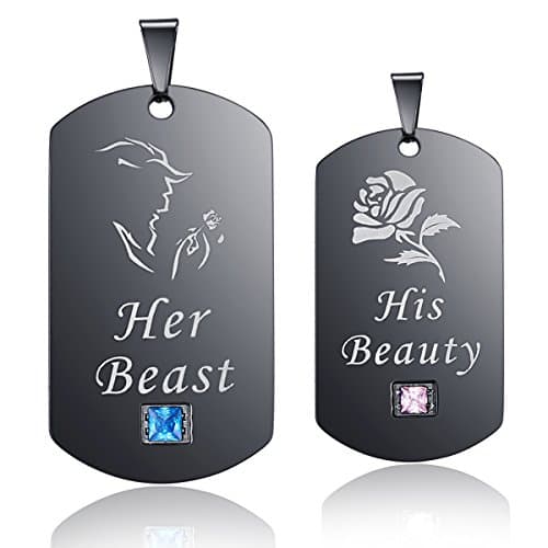 Thintom Couples Necklaces His & Hers Matching Set Titanium Stainless Steel Couple Pendant Necklace in a Gift Box