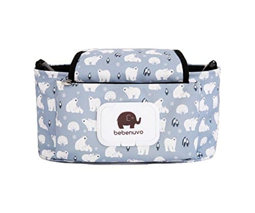 Stroller Bag Organizer - Universal That Fits For All Strollers - With Baby Wipes Holder Plus Easy Access Front Flip Lid - Gray Polar Bear Design