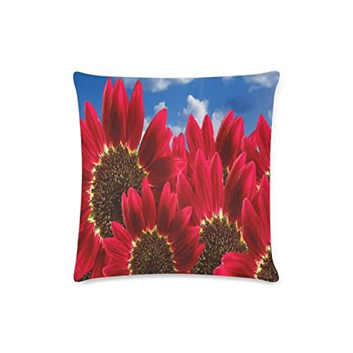 Summer Beautiful Red Sunflower Rectangle Sofa Home Decorative Throw Pillow Case Cushion Cover Cotton Polyester Twin Side Printing 16 x 16 inches