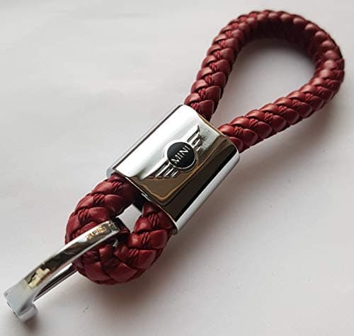 ELPCraft Leather Car Logo Keychain Compatible For Mini, Key Chain Accessories With Mini Logo Emblem KeyChain Accessories Keyring Gift for Man and Women (Burgundy)