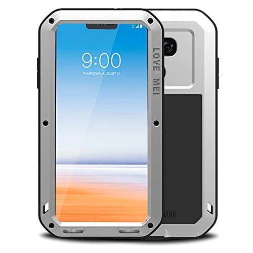 LG G7 Case,LG G7 ThinQ Case,Water Resistant Shockproof Aluminum Metal [Outter] Super Anti Shake Silicone [Inner] Fully Body Protection with Gorilla Glass Screen Protector for LG G7 ThinQ (Silver)