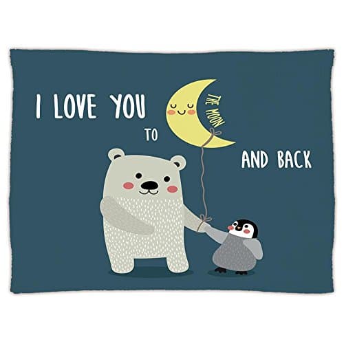 Super Soft Throw Blanket Custom Design Cozy Fleece Blanket,I Love You,Teddy Bear and Penguin Best Friends Arctic Lovers under Moon Cartoon Decorative,Slate Blue Grey Yellow,Perfect for Couch Sofa or B