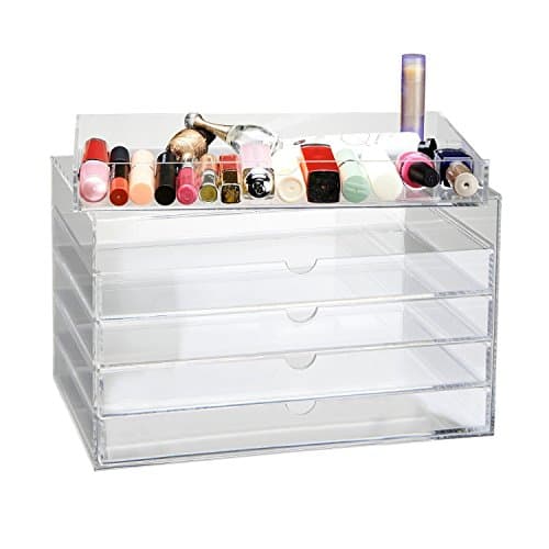 Cosway 5 Drawer Makeup Cosmetic Organizer Multipurpose Display Box Storage, Clear