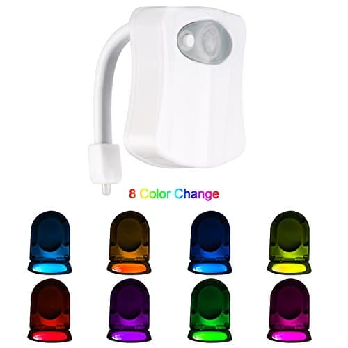 Motion Sensor Toilet Night Light-Motion Activated LED Toilet light -Body Sensor Nightlight with Two Modes and 8 Color Changing- Toilet Glow Bowl Light Fits Any Toilet