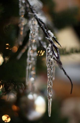 34 Inch Twig Spray With Icicles and Snow