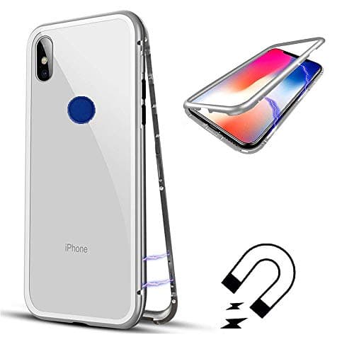Sycode Magnetic Case for Huawei Honor 8X,Magnet Cover for Huawei Honor 8X,Luxury Metal Frame 9H Tempered Glass Back Case with Built-in Magnet for Huawei Honor 8X-Clear Silver