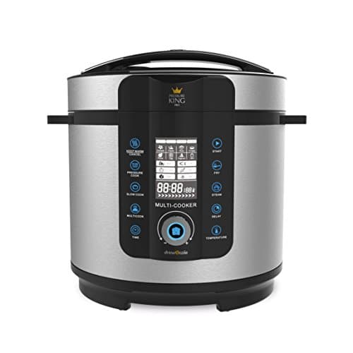 PRESSURE KING Pro Digital Pressure & Multi-Cooker -Chrome 20-in-1 digital cooker for easy meals -Five ways to cook with 14 pre-set functions -Cook from frozen -20 programs (Pizza, cakes, and more)