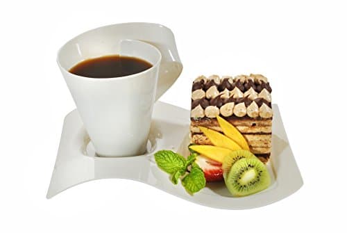 Modern-style Plastic Coffee Cups/Mugs and Saucers, set of 4 (12 ounce, Ivory)