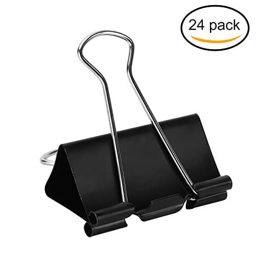 CRUODA Office Black Binder Clips, 24pc 2 inch Folder Clip - Multi-purpose Clip