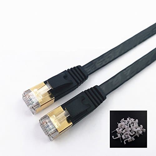 Cat-7, winneryu, 10 Gigabit 600MHz CAT7 Patch Cable for Modem Router LAN Network, Ultra Flat cable with Gold Plated & Shielded RJ45 Connectors - 0.5m/1.64ft (2 PACK, Black)