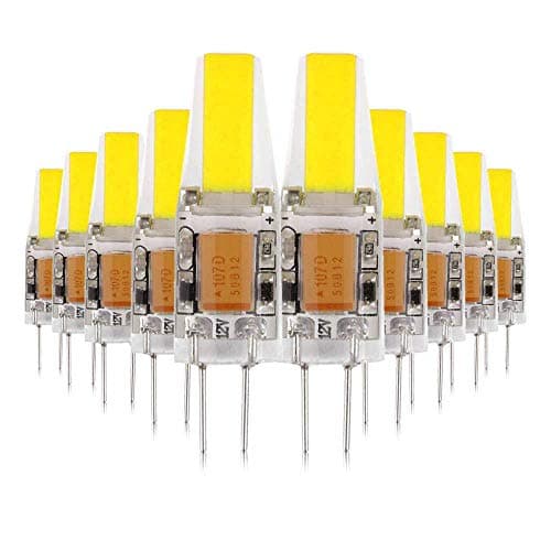 ONLT 10X G4 3W COB LED Light Bulbs, AC/DC12-24V 6000K 300LM LED Bi-pin Lamp,25W Halogen Lamps Replacement, Non-dimmable, 360 Degree Beam Angle, Crystal Spotlight Bulb, (Cool White)