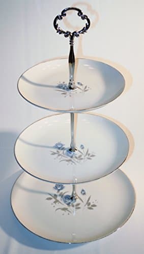 Three Tier Serving Stand, Cake Plate, Tray, Mismatched Plates, Cupcake Stand, Dessert, Appetizer, Tidbit, Vintage, Antique, Blue Rose