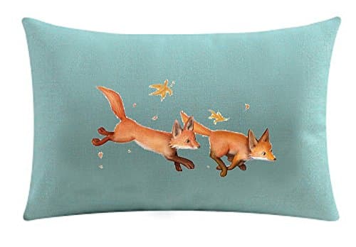 The Lovely animal Autumn maple leaf fox Throw Pillow Case Cushion Cover Decorative Cotton Blend Linen Pillowcase for Sofa 12 "X 20 " (10)