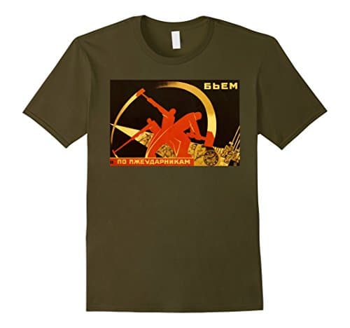 Men's Soviet Union Worker propaganda T shirt Large Olive