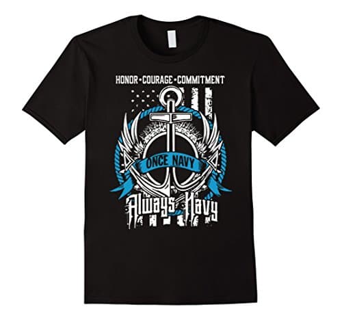 Men's Honor Courage Commitment Once Navy Always Navy T-Shirt XL Black