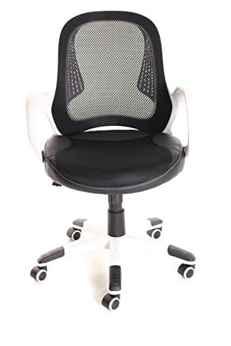 TimeOffice Ergonomic Low Back Adjustable Height Chair, Black Mesh Leather Swivel Task Chair with Arms & Upholstered Seat - Black/White