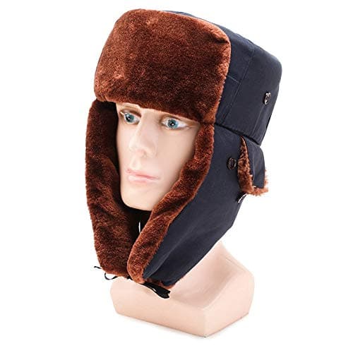 DAMENGXIANG Mens Pilot Hat Winter Windproof Trapper Hat With Cold Protection Thicken Warm Ski Cap Ushanka Cold War Hat