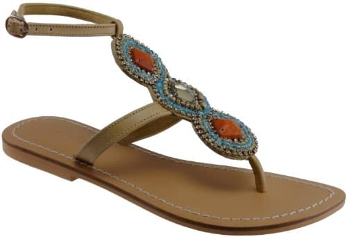 Skemo Matilda Women's Flat Ankle Strap Thong Sandal, Camel