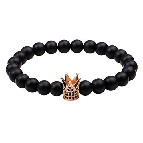 Black Beaded Bracelets for Men Charm Lava Stone Bracelets Bangles (Brown)