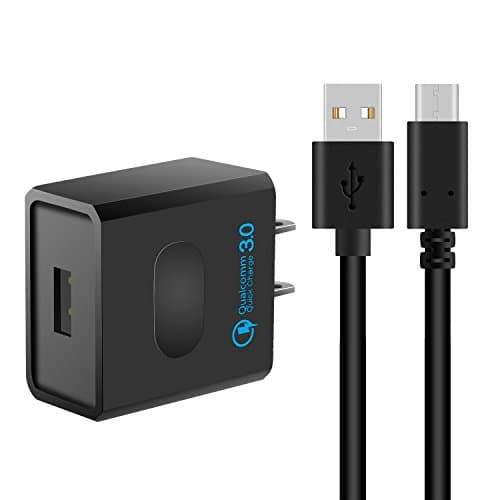 Quick Charge 3.0 USB Wall Charger Adapter + 6.6ft USB Type-C Charging Cable for Nintendo Switch, Samsung Galaxy S8, S8 Plus, G5, Nexus 5x, HTC10,MacBook 12, ChromeBook, N1 Tablet (Pulg+Cable)