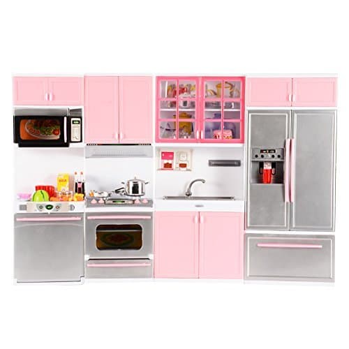 Emorefun Battery Powered Modern Kitchen Play Kitchen Set Pretend Play Kitchen Toys for Kids with Sound and Light