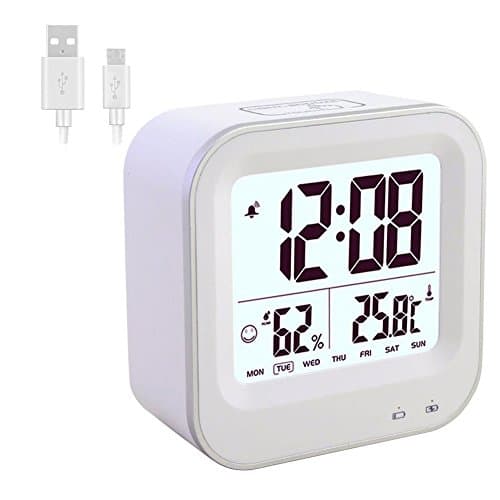 Rechargeable LED Digital Alarm Clock with Soft Nightlight and Snooze Alarm,Quiet Bedside Clock for Kids,Simple Lightweight Clock for Travelling
