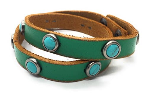 Most Wanted Slim Double Wrap Leather Rivet Bracelet (Green)