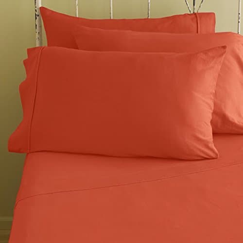 Hotellinen 1500 Thread Count Camilia Orange Solid Egyptian Cotton Elegant Comfort 4-Piece Super Soft Extra Deep Pocket, Sheet Set Fit Upto 27 Inches Deep Pocket, King Size