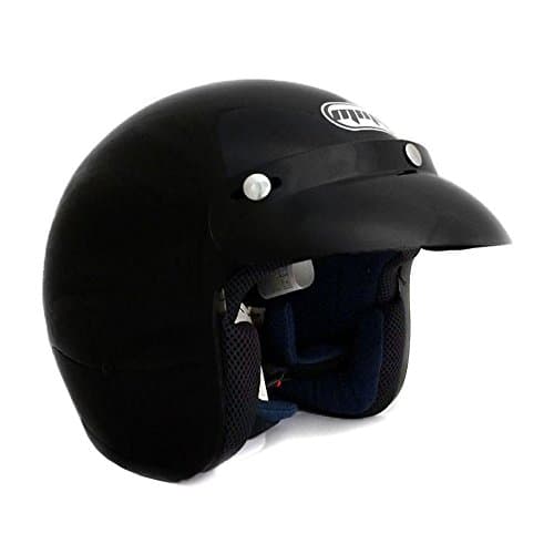 Motorcycle 3/4 Open Face Helmet Snap On Visor Street Cafe Racer DOT (XL, Black)