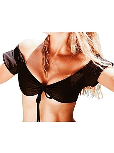 Bikinx Women's Ruffle Off Shoulder Bikini Set 2 Piece Black High Waist Swimsuits