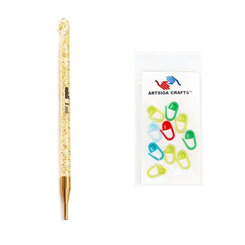 addi Click Crochet Hook Plastic Tip 18.5-inch (17cm) Size US L (8.00 mm) with 10 Artsiga Crafts Stitch Markers